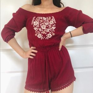 Abercrombie & Fitch Red Romper with Embroidery